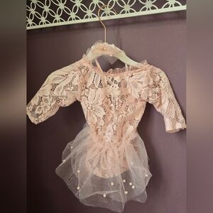 Peach Lace Newborn Photo Outfit with pearls and headband